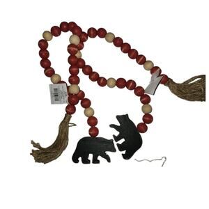2 Christmas Wood Bear Garland Farmhouse Decor Red / black